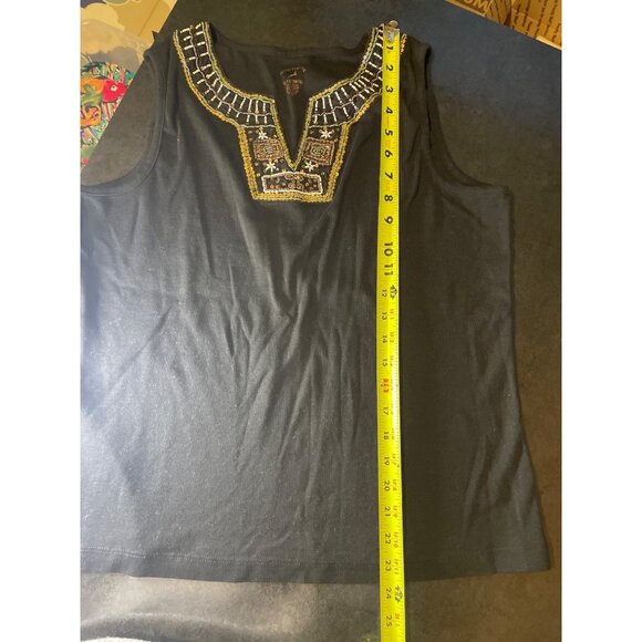 White Stag Black Sleeveless Beaded Neckline Top Sz XL - Picture 8 of 9